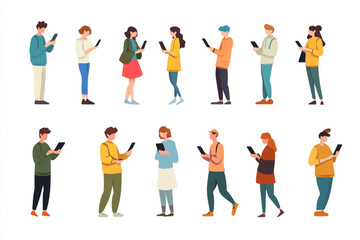 People using smartphone flat style.