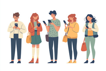 Fototapeta premium People using smartphone flat style.