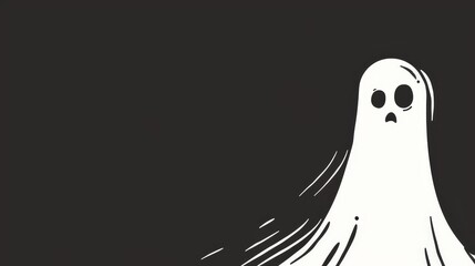 Spooky Ghost on Black Background for Halloween - A white ghost with a simple design on a black background symbolizing mystery, fear, Halloween, the supernatural, and the afterlife.