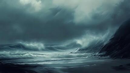 Stormy Seascape with Dramatic Clouds