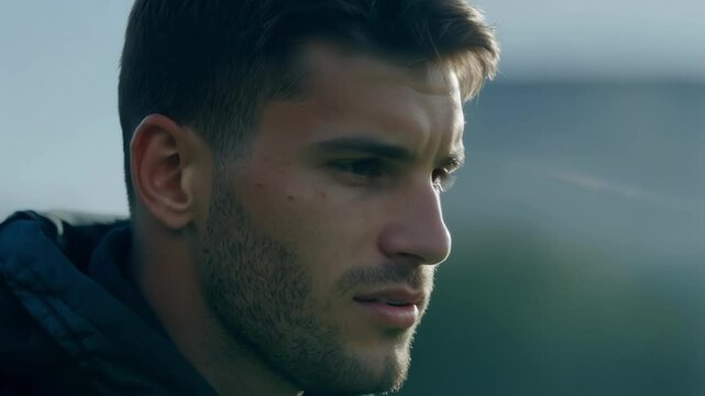 Young athlete rests during intense training, showing dedication to sport with a focused expression reflecting motivation and commitment