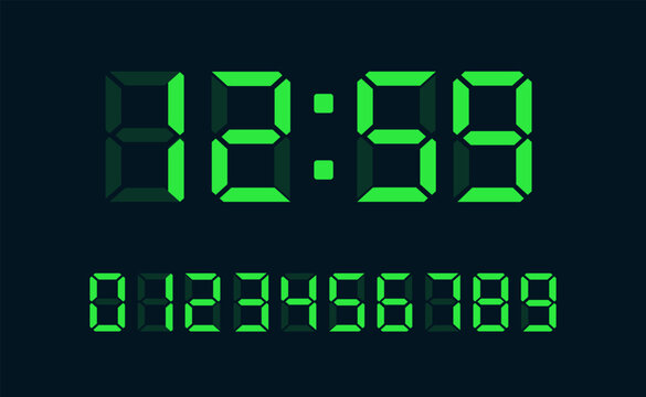 Green illuminated digital clock numbers showing time on black background