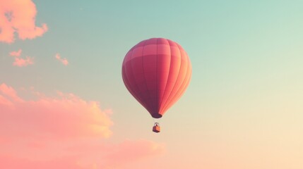 Naklejka premium Hot Air Balloon Soaring Through a Pink Sunset Sky