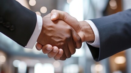 Successful businessman shaking hands with a client in a sleek office