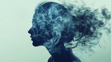 Mental Health Concept: Woman's Profile Silhouette with Smoky Effect
