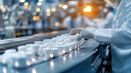 Engineer checking the quality of products on a factory conveyor belt