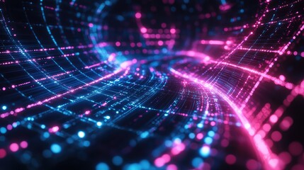 Glowing cyber pulse with intersecting neon lines and digital waves, set against a dark, high-tech backdrop.