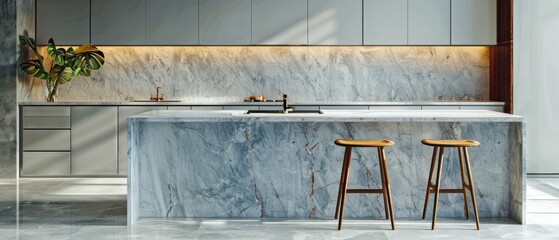 A kitchen with a granite countertop and a vase of flowers on it