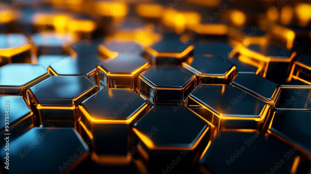 Poster a stunning abstract pattern featuring hexagonal shapes intertwined with glowing light. the combinati