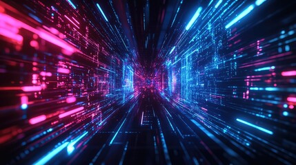 Obraz premium Dynamic cyber pulse with energetic, pulsating lights and high-tech patterns on a dark, tech-inspired background.