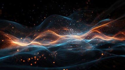 Abstract representation of cyber pulse with radiant lines and digital waves creating a sense of movement and energy.