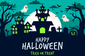 background illustration for happy halloween in flat design
