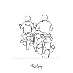One continuous line drawing of the people Sunday morning riding vector illustration. Riding themes design with simple linear style vector concept design. Good for sports club or education design asset