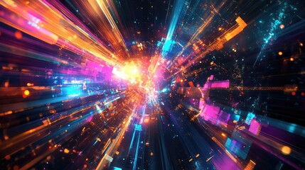 Obraz premium Abstract cyber pulse with vibrant, pulsating colors and digital effects, creating a modern, digital feel.