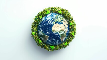 A vibrant globe surrounded by green foliage, symbolizing environmental awareness and sustainability on our planet.