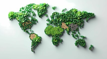 A creative representation of the world map made from lush green foliage, symbolizing nature and environmental sustainability.