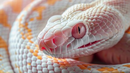 Obraz premium A white and orange snake with red eyes