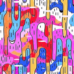 Obraz premium Fun dripping paint effect digital pattern with whimsical ink splodge graphic design. Playful summer party fun backdrop to wall and paper artwork in repeatable cover