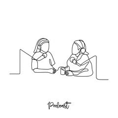 One continuous line drawing of Podcast activity vector illustration. Digital audio files that are released in episodes and can be subscribe to in simple linear style vector concept design illustration