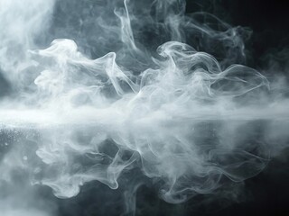 Abstract white smoke swirls on a black background.