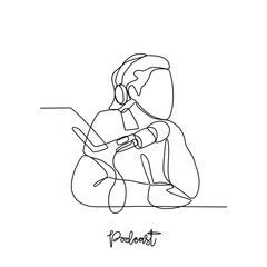 One continuous line drawing of Podcast activity vector illustration. Digital audio files that are released in episodes and can be subscribe to in simple linear style vector concept design illustration