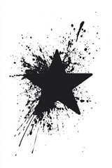 a black paint splatter in the shape of a star on white background