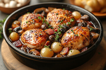 A rustic French dish of Coq au Vin