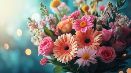 Naklejka premium Vibrant Floral Arrangement: A Beautiful Bouquet of Colorful Flowers for Any Occasion