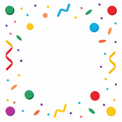 A fun and festive confetti border design, perfect for adding a touch of celebration to your projects. This colorful border features a mix of circles, ribbons, and confetti, cards.