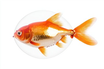 Fototapeta premium A vibrant goldfish swimming gracefully within a clear bubble, showcasing its bright colors and intricate fin details.