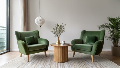 Home Interior Mock-Up with Green Armchairs and Decor in Living Room