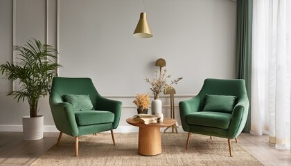 Home Interior Mock-Up with Green Armchairs and Decor in Living Room