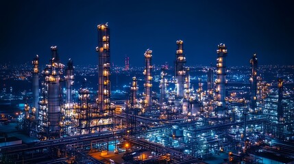 Oil refinery night plant and tower of Petrochemistry industry in oil and gas industry : Generative AI