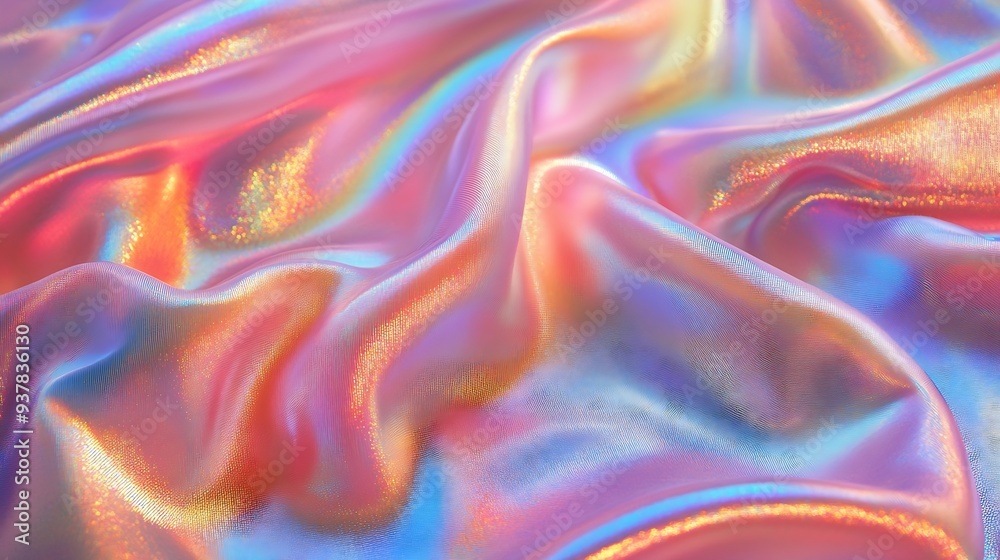 Poster Processed collage of Iridescent fabric trendy cloth holographic texture Background for banner backdrop or texture for 3D mapping : Generative AI