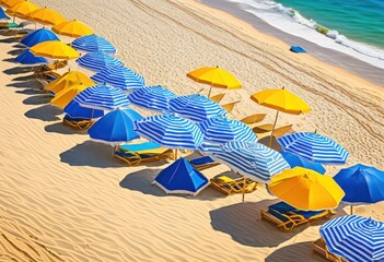 vibrant seaside view featuring colorful lush beach glimmering waves under bright sky, ocean, coast, sand, summer, landscape, nature, sunny, outdoor
