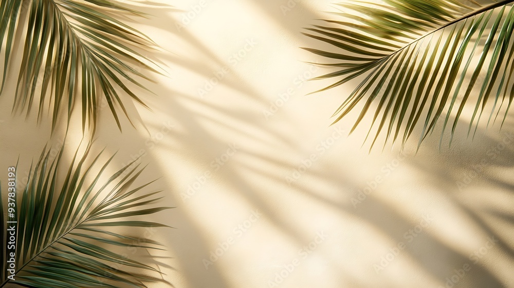 Leinwandbilder natural palm leaf shadow on light beige sandy color background banner with copyspace summer minimal 