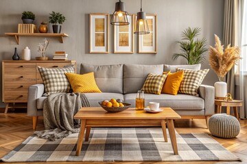 Stylish Living Room Interior with an Abstract Frame Poster, Modern interior design