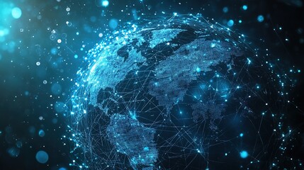 Obraz premium Business growth and global network connections with AI and data technology, futuristic concept, copy space