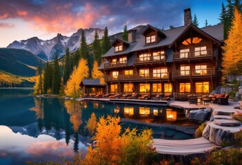 Fototapeta premium stunning scenic views featuring luxurious lodging exquisite travel destinations across breathtaking landscapes, accommodations, attractions, adventure