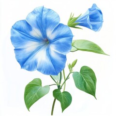 Fototapeta premium Morning Glory with artistic border, brushstroke effect, isolated on white background, watercolor on white background, no blur, photo not dark, everything is clear, copy space