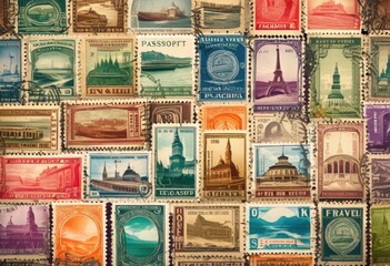 detailed close colorful passport stamps travel memorabilia showcasing unique designs travel history, collection, document, adventure, journey, tourism