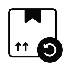 an icon with dispatched package and opposite direction arrows showing concept icon of reorder