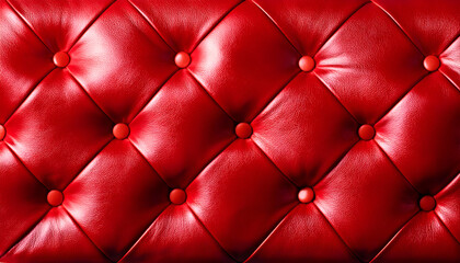 Naklejka premium A close-up view of luxurious red leather upholstery featuring tufted design and button accents in a well-lit interior space