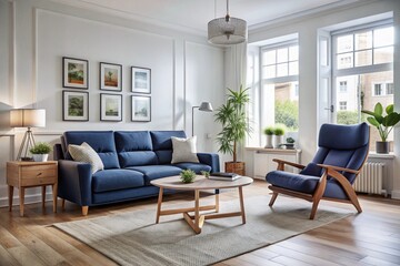 Fototapeta premium Stylish Living Room Interior with an Abstract Frame Poster, Modern interior design