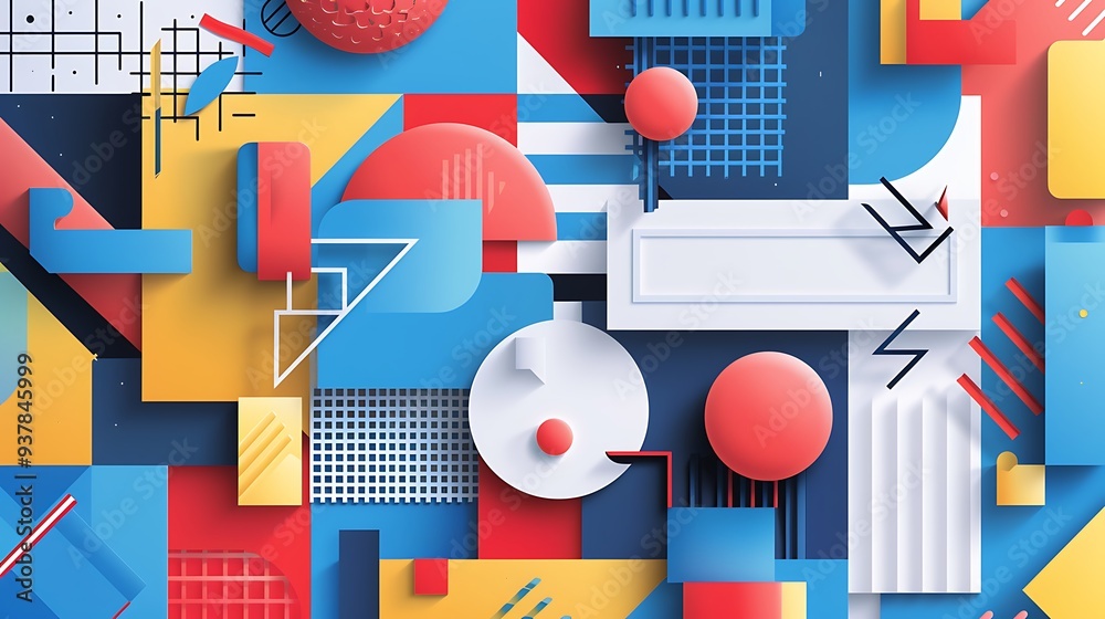 Poster colorful abstract geometric pattern with a variety of shapes and textures, perfect for use as a back