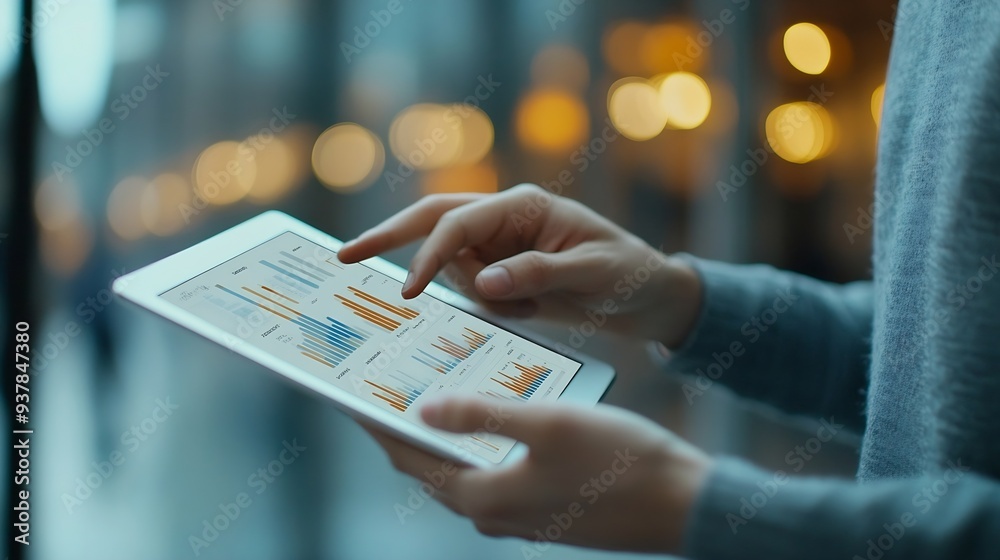 Poster Business 2025 analytics tools charts and graphs with statistics to analyze business potential and forecast future development of companies growth Businessman using a tablet : Generative AI