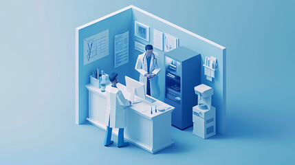 Isometric online medical consultation health care in paper cut style,stockphoto style