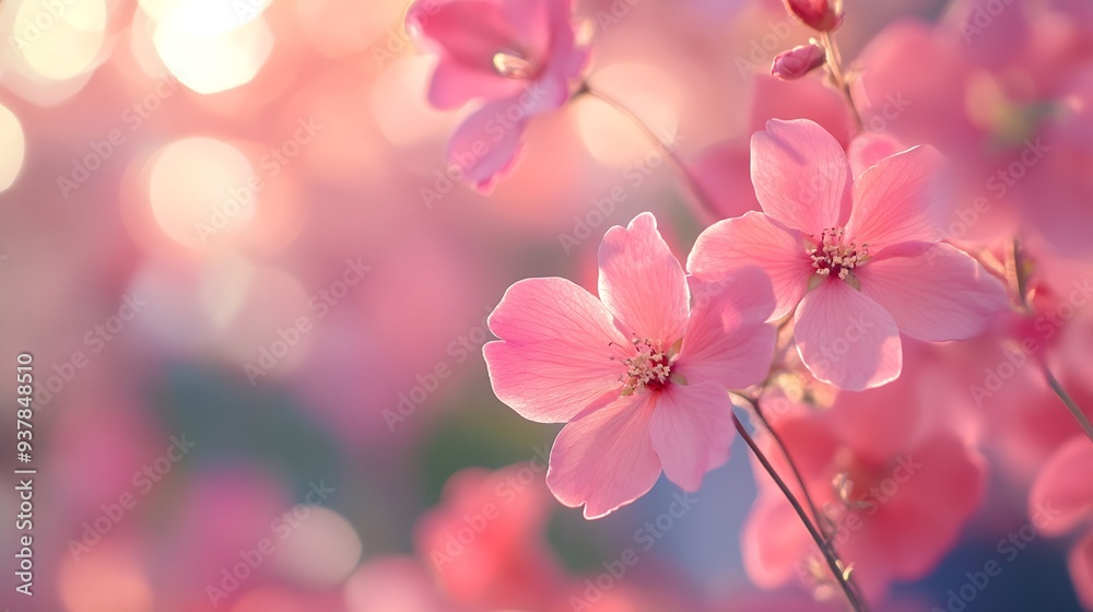 Poster Nature background with spring flowers Selective and soft focus Close up : Generative AI