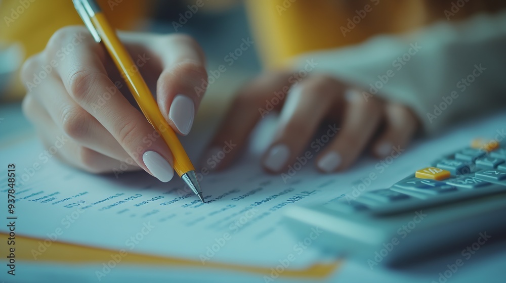 Aufkleber finance banking and investment asset allocation budget management business woman calculating financi
