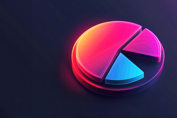 Neon pie chart with multiple glowing segments, symbolizing data visualization and analytics in a modern digital world.